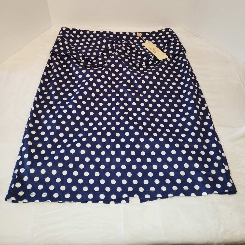 Grace Karin navy blue with white polka dots skirt